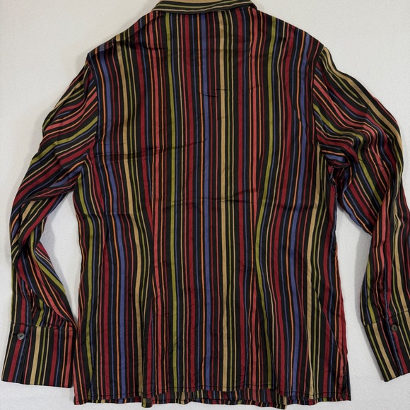 Talbots Womens Silk Stretch Striped Button Down Shirt Blouse Multi Color Size 10 - Picture 8 of 9